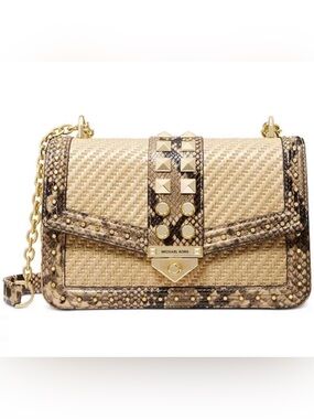 Michael Kors Large Soho Chain Shoulder Bag Rattan Straw/Snake, Wallet Set NWT